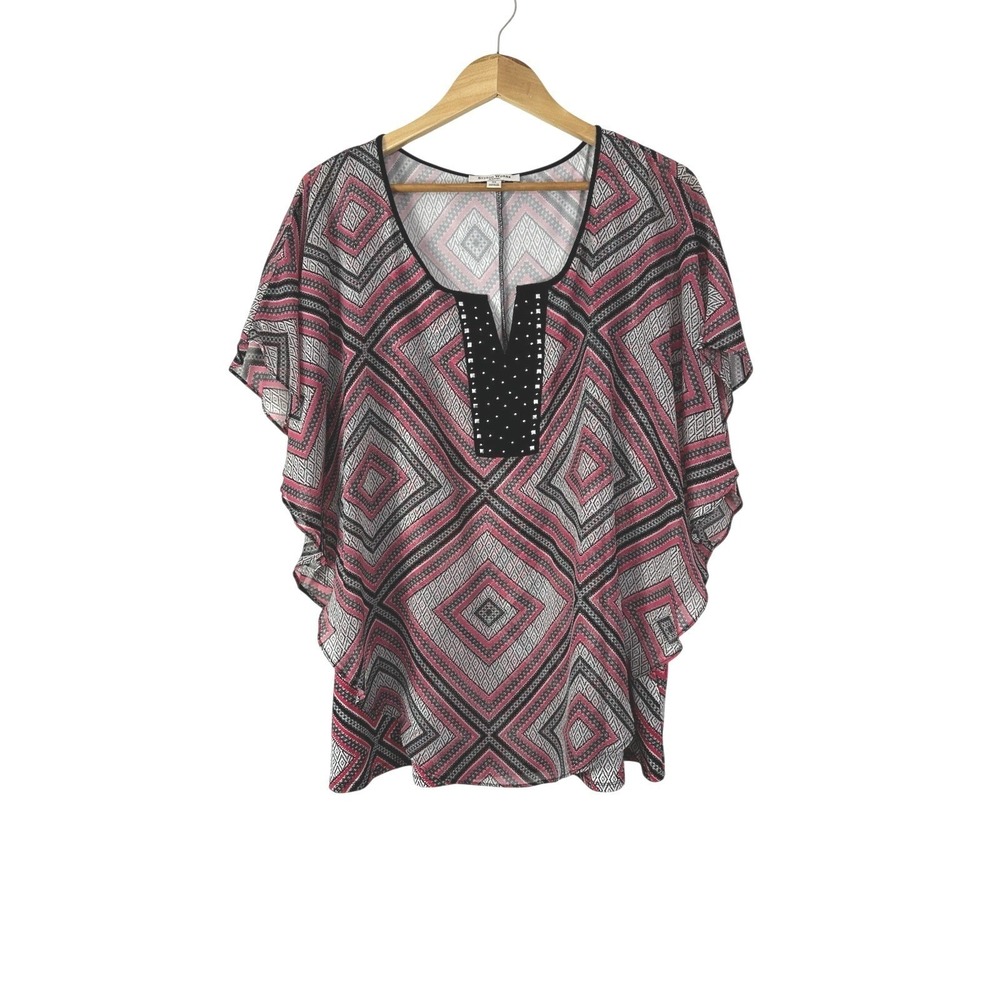 Studio Works Woman Scarf Cape Shawl‎ Shirt Blouse 3X Black White Pink Layered